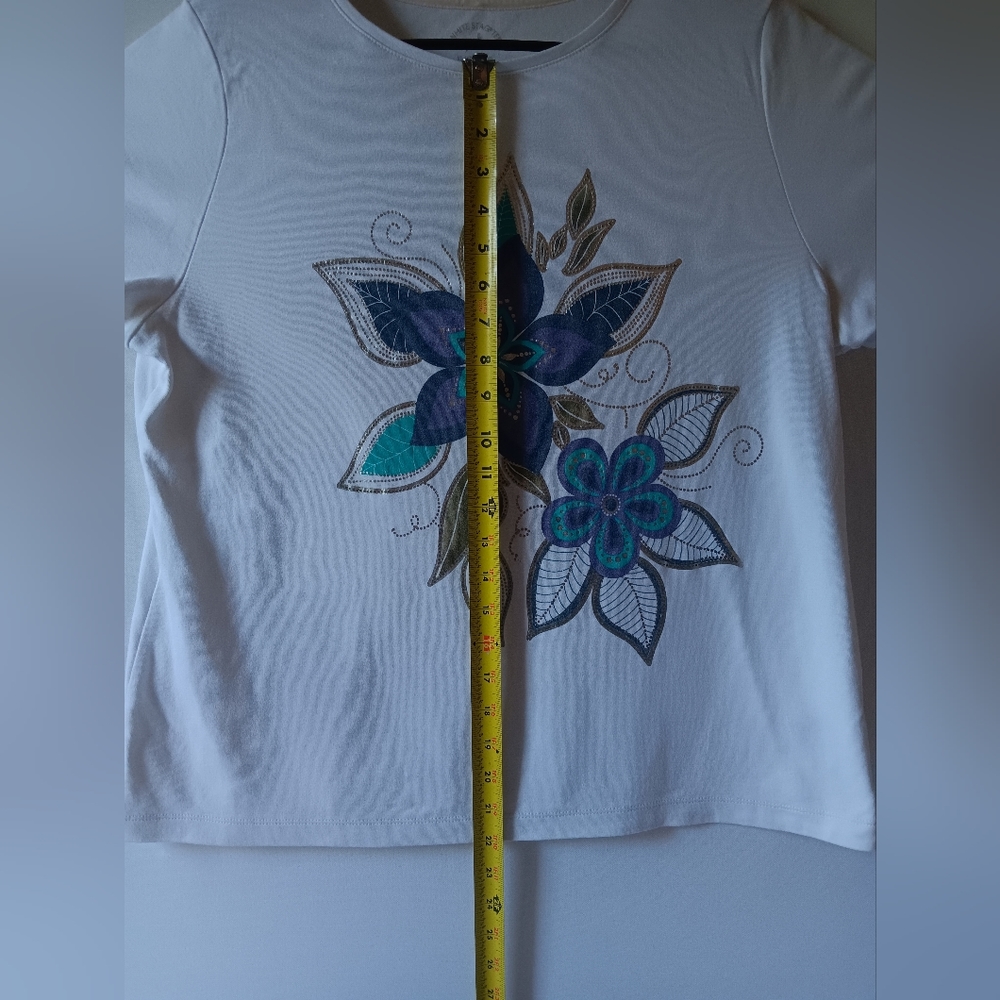 White Stag women's white floral print short sleeve top size XL - Picture 6 of 9